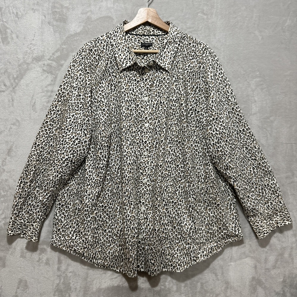 Talbots Large Brown Black Leopard Cheetah Long Sleeve Button Blouse Shirt Top